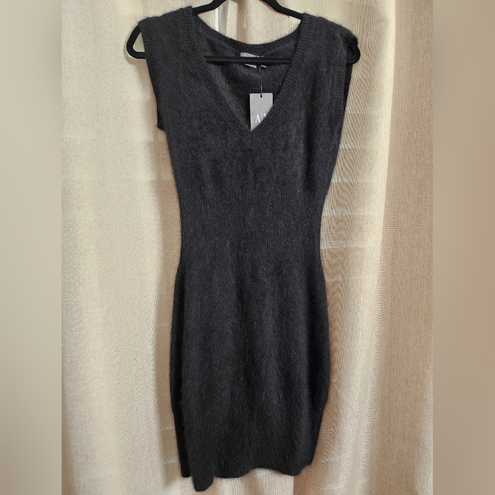 Nwt Armani Exchange A/X Y2K Black Angora Rabbit‎ hair Mini Dress M